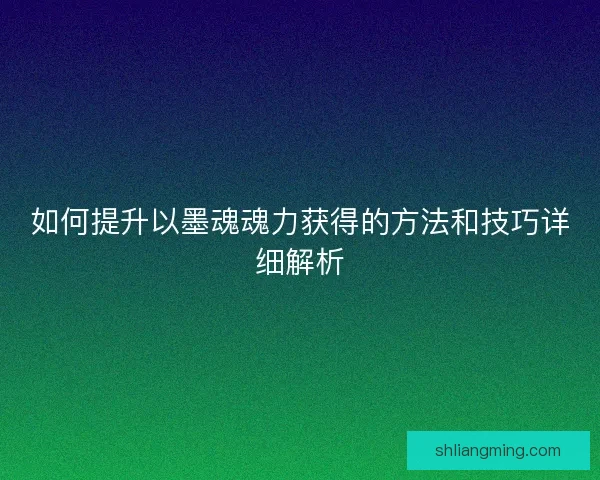 如何提升以墨魂魂力获得的方法和技巧详细解析